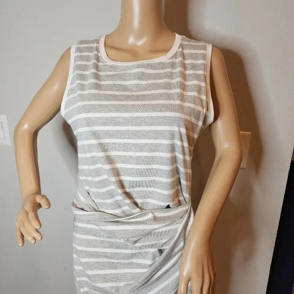 NWT Michael Stars Grey White Stripe Twist Front Sleeveless Midi Maxi Dress Sz M. - Picture 10 of 11